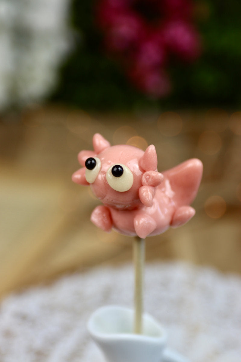 Sucette axolotl rose à la framboise sculptée à la main
