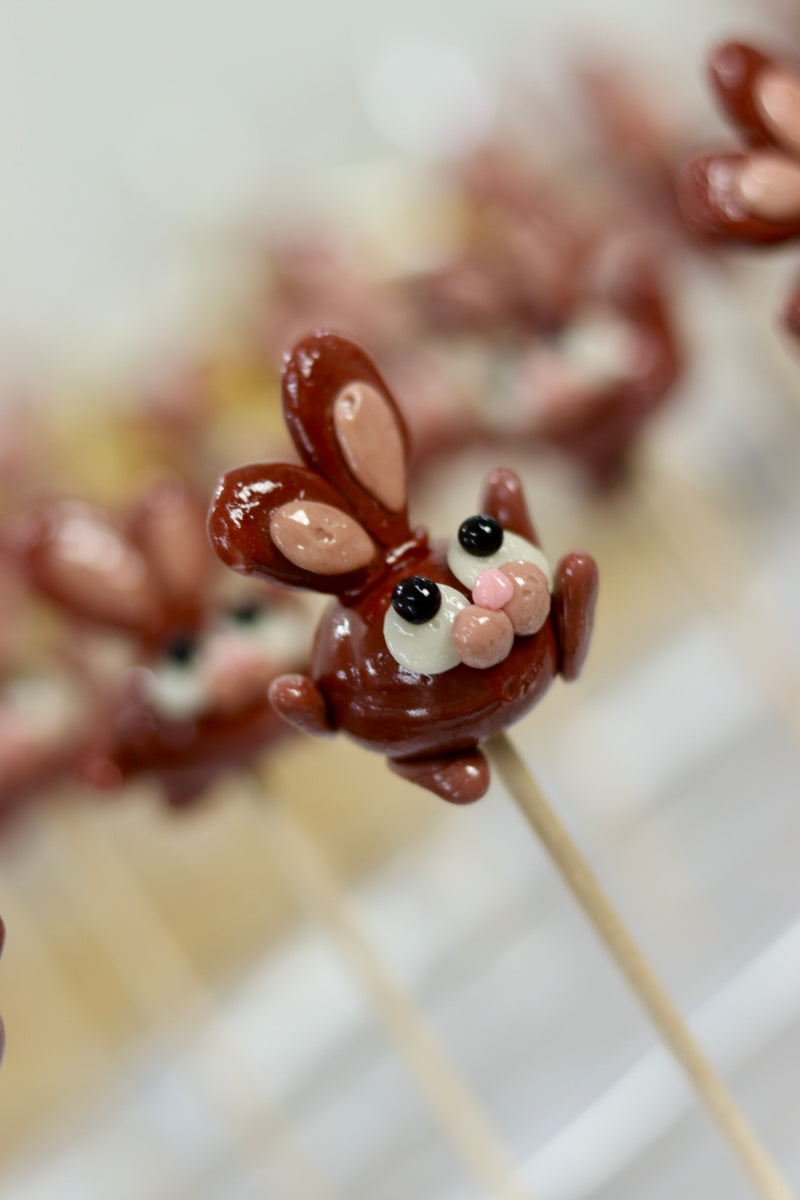 Sucette en forme de lapin au cacao qui court