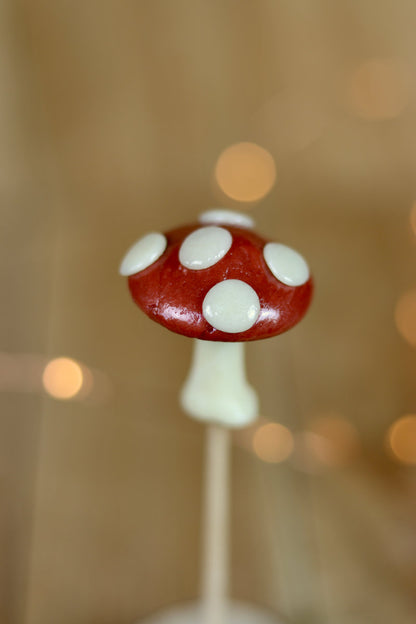 Sucette sculptée en fore de champignon au cacao et à la vanille