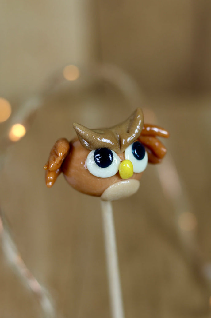 Sucette sculptée en forme de hiboux au spéculoos