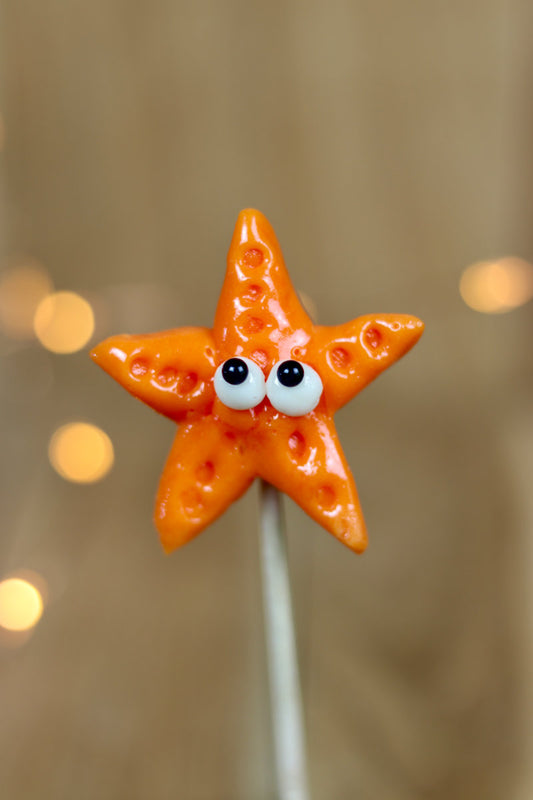 Une sucette sculptée à la main en forme d'étoile de mer au melon. 