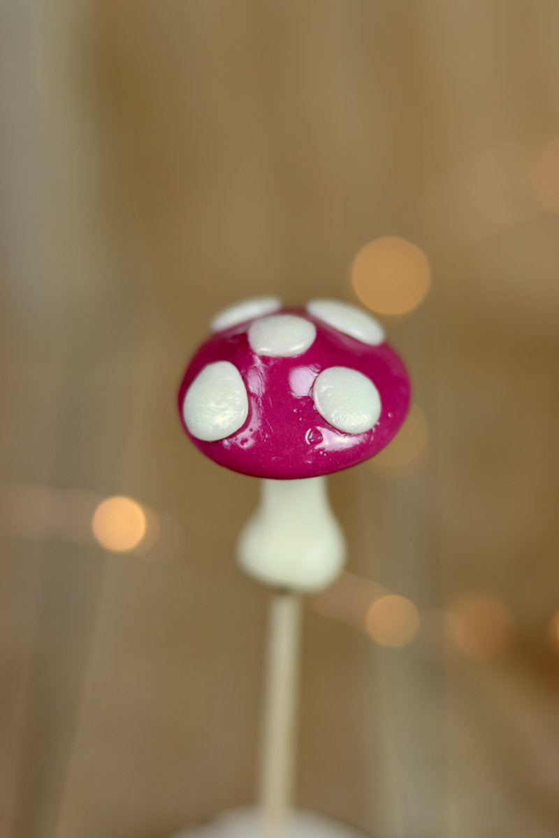 Sucette sculptée à la main en forme de champignon au cassis et à la vanille